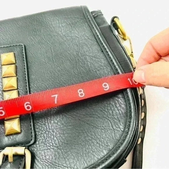 MMS Black Faux Leather w/ Gold Studded Hardware Adjustable Strap Crossbody Bag - Picture 5 of 15